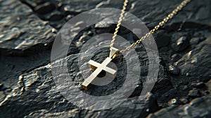 a stylish cross pendant necklace in a realistic photo, highlighting its timeless elegance and versatility as a fashion