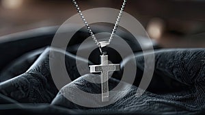 a stylish cross pendant necklace in a realistic photo, highlighting its timeless elegance and versatility as a fashion