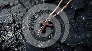 a stylish cross pendant necklace in a realistic photo, highlighting its timeless elegance and versatility as a fashion