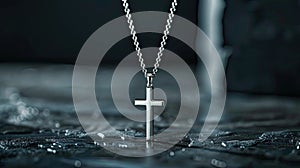 a stylish cross pendant necklace in a realistic photo, highlighting its timeless elegance and versatility as a fashion