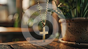 a stylish cross pendant necklace in a realistic photo, highlighting its timeless elegance and versatility as a fashion