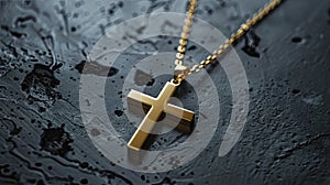 a stylish cross pendant necklace in a realistic photo, highlighting its timeless elegance and versatility as a fashion