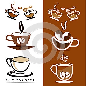 Stylish cups with coffee brand logo for business. Coffee design elements illustration vector