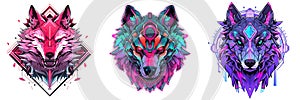 Stylish cyberpunk wolf in 2D Logo style AI Generated photo