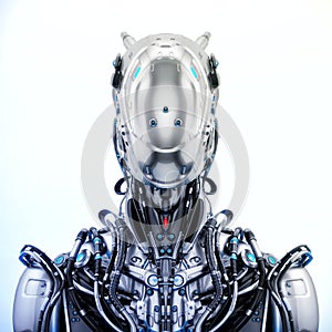 Stylish cyborg bust in front, 3d illustration