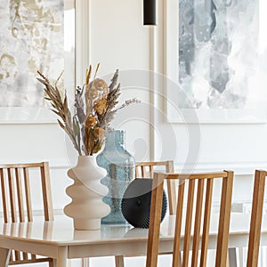 Stylish decorations on dining table, close-up