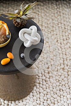 Stylish decorations on round coffee table