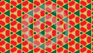 Stylish decorative seamless geometric pattern with different shapes of green, red and orange shades