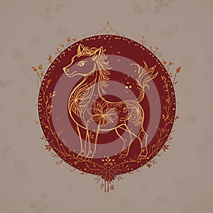 Elegant Zodiac Animal Motif in Gold with Floral Accents-Lunar New year photo
