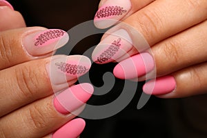 stylish design of manicure on beautiful nails