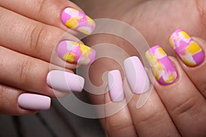 stylish design of manicure on beautiful nails