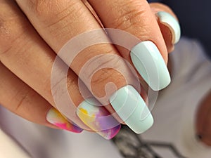 stylish design of manicure on beautiful nails