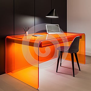 Stylish Desk With Orange Translucent Appearance