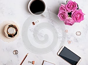 Stylish desktop flat lay