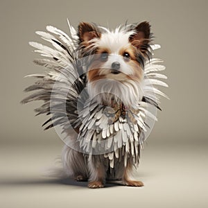 Stylish Dog Fashion: 3d Animated Illustration With Feathers