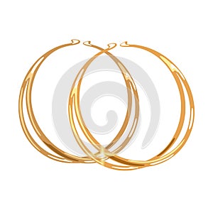 Stylish double hoop or rings yellow gold earrings or earclips. Elegant accessories.