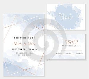 Stylish dusty blue and gold geometric vector design cards.