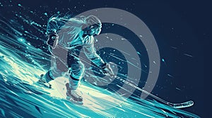 stylish dynamic illustration of ice hockey player with stick in action, winter sport poster