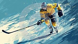 stylish dynamic illustration of ice hockey player with stick in action, winter sport poster