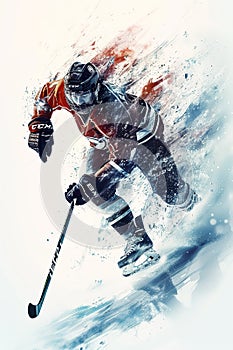 stylish dynamic illustration of ice hockey player with stick in action, winter sport poster