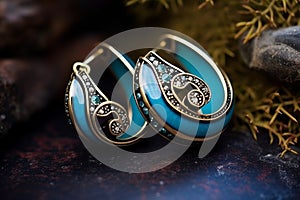 Stylish earrings with inlaid turquoise stones