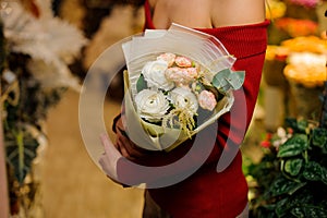 Stylish and elegant bouquet of flowers in light tones
