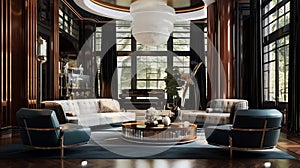 Stylish elegant luxury Art Deco open living room