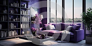 Stylish elegant luxury purple and pink open living room