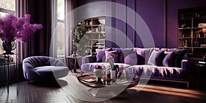 Stylish elegant luxury purple and pink open living room