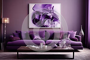 Stylish elegant luxury purple and pink open living room