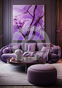 Stylish elegant luxury purple and pink open living room