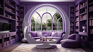 Stylish elegant luxury purple and violet open living room