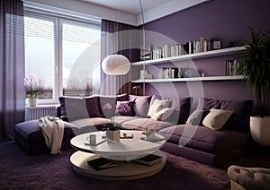 Stylish elegant luxury purple and violet open living room