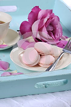 Stylish, elegant, shabby chic style afternoon tea tray - vertical.