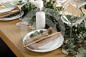 Stylish elegant table setting for festive dinner