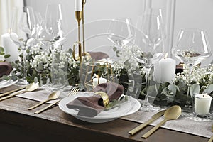 Stylish elegant table setting for festive dinner