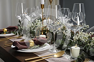 Stylish elegant table setting for festive dinner