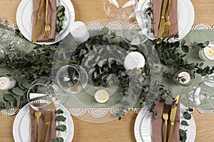 Stylish elegant table setting for festive dinner, flat lay