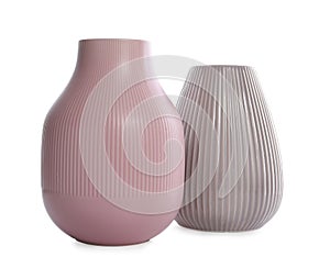 Stylish empty ceramic vases isolated