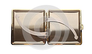 Stylish empty cigarette case isolated on white