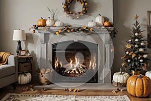 Stylish fall home decor in gray and gold