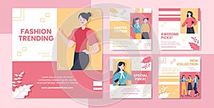 Stylish Fashion Social Media Post Template Flat Cartoon Background Vector Illustration