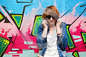 Stylish fashionable girl in jeans jacket