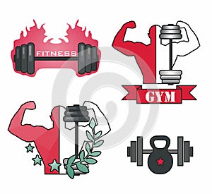 Stylish fashionable modern creative icons for fitness. Weight, bar, strongman vector. Logos for fitness. Healthy lifestyle logo. T