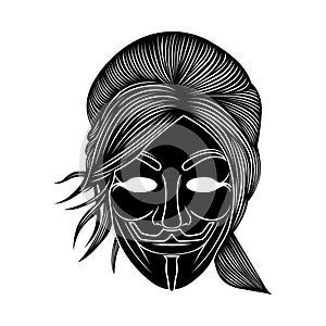 Stylish Female anonymous face mask vector black and white illustration