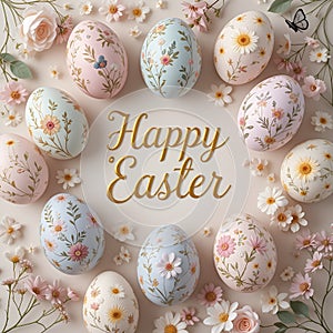 Easter 3D Typography Design with Floral and Egg Decorations