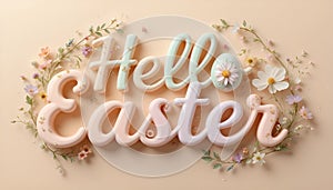 Easter 3D Typography Design with Floral and Egg Decorations