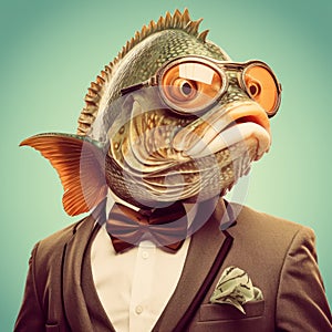 Stylish Fish In Glasses: A Retro Mashup Of Aristocracy And Photorealism