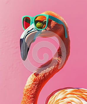 A stylish flamingo with vibrant eyeglasses