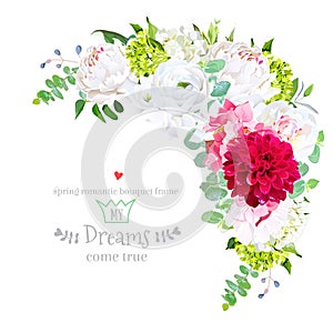 Stylish floral crescent shaped vector design frame